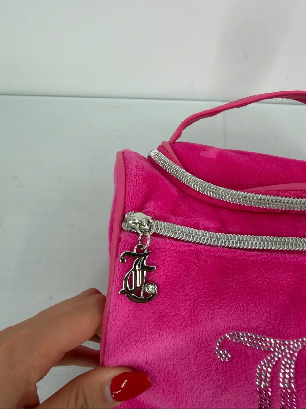 Juicy Couture Pink Velour Rhinestone makeup bag Train Case Y2K 2000s Mcbling